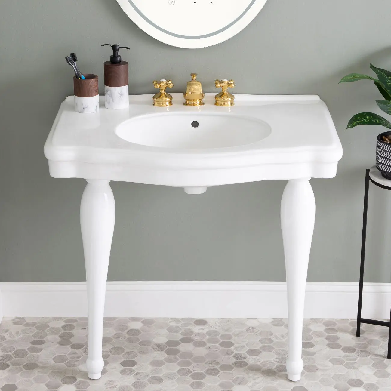 Atwell 34-Inch Bathroom Console Sink with Ceramic Legs, Ceramic Sink, Modern