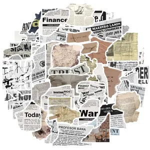 Newspaper Sticker, 52pcs/set Waterproof Vintage Scrapbooking Sticker, Decorative Sticker for Laptop Bicycle Stationery Luggage Diary Notes Scrapbook Ornaments