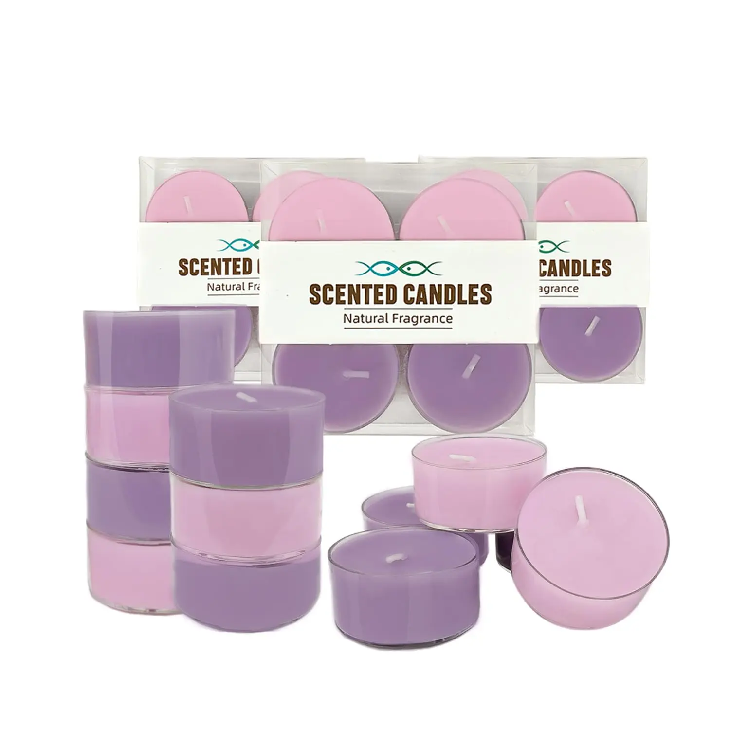 12 Pack Scented Tealight Candles  Bee Wax & Soy Blend Tea Light Candle In Purple 2 Scents Daffodil Oregano Juniper Lavender Mini Clear Cups For Home Party