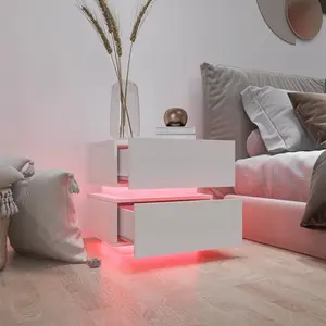 spaco LED Nightstand Sets - Modern White High-Gloss 2-Drawer Smart Bedside Table with LED Lights, Ideal for Bedroom Decor, Home Decor