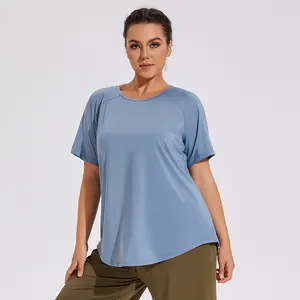 Plus Size ALPINEA Women's Plus Size Mesh Open Back Loose Quick-Dry T-Shirt Cover Up Breathable Yoga Short Sleeve Running Fitness Workout Top