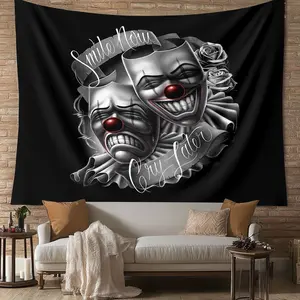 Smile Now Cry Later Tapestry - Perfect for Living Room & Bedroom Wall Decor with Easy Hanging Kit - Black Background Cloth with Clown Design