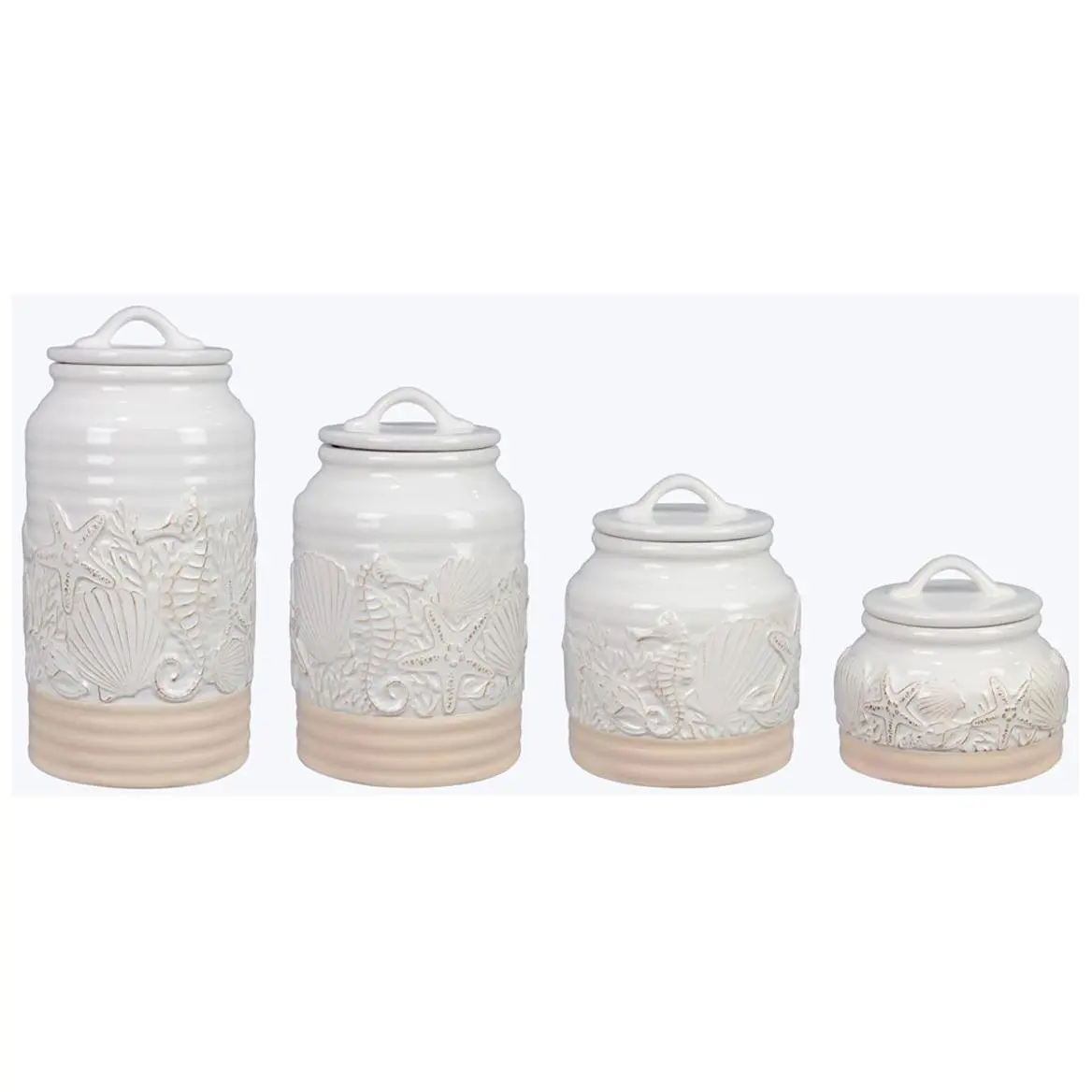 Young's Inc. Set of 4 Coastal Ceramic Canisters Young's Inc. Set of 4 Coastal Ceramic Canisters