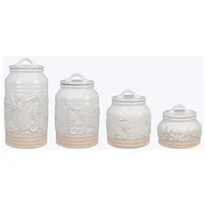 Young's Inc. Set of 4 Coastal Ceramic Canisters Young's Inc. Set of 4 Coastal Ceramic Canisters