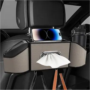 Car Backseat Organizer, 7-In-1 Multifunctional Car Headrest Storage Box with Hook Phone Holder & Cup Holder, Vehicle Hanging Seat Back Organizer for Hold Phone Snacks Drinks (Gray)