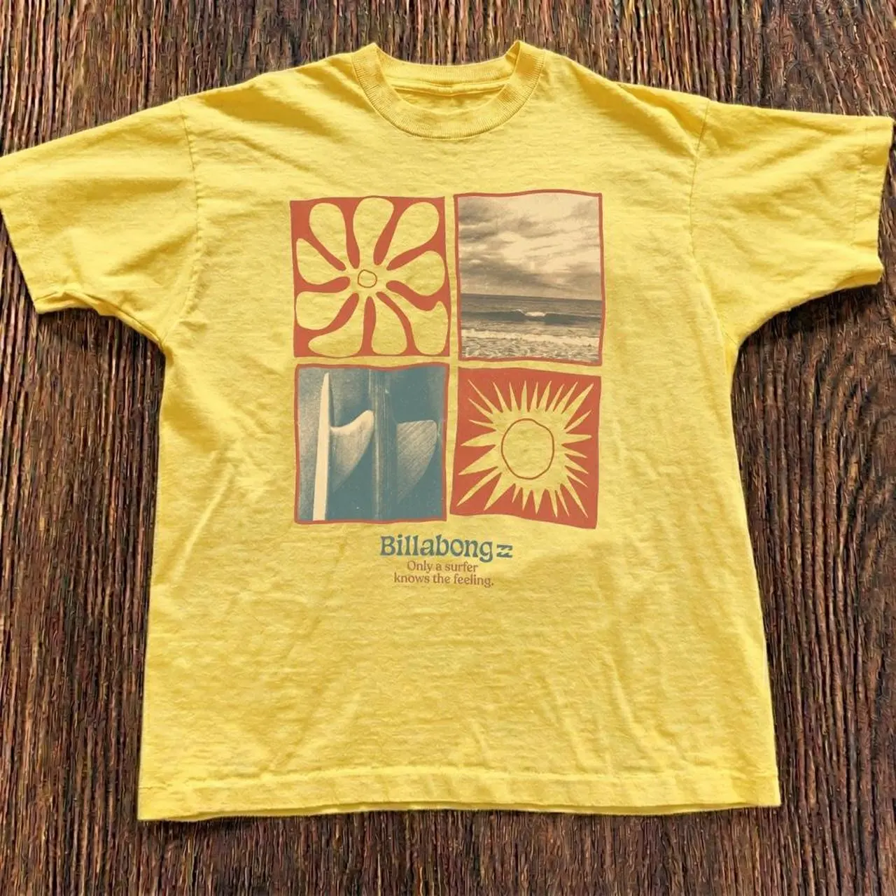 Billabong Only A Surfer Knows The Feeling T-Shirt | Surf Graphic Tee Vintage Retro Summer Beach Ocean Sun Flower Unisex Cotton Short Sleeve Top