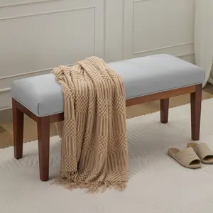 Faux Leather Upholstered Entryway Bench, Padded Seat Window Wooden Bed Bench for End of Bed, Bedroom Bench with Solid Wood Legs, Shoe Bench Seat for Bedroom, Living Room, Dining, Hallway