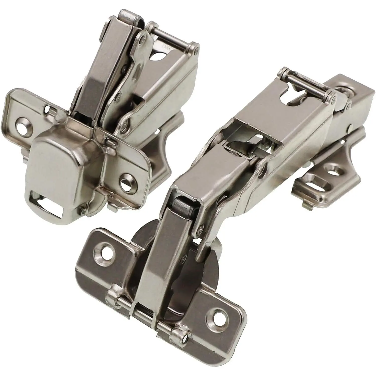 DECOBASICS 1-Pair Concealed Soft-Close Folding Door Hinges, 165-Degree Nickel-Plated Iron, 0.4x1.4in Plates for Face Frame & Frameless Cabinets, 3-Way Adjustable Pie-Corner Kitchen Hinges, Quiet Easy Installation