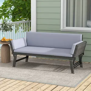 COSTWAY - Outdoor Convertible Sofa Daybed with Adjustable Armrests for Balcony-Gray