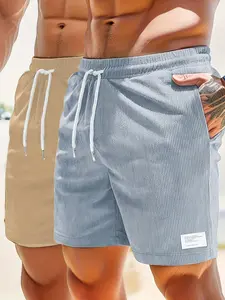 Men's Letter Patched Drawstring Waist Pocket Plain Shorts, Regular Fit Casual Fashion Shorts, Men's Summer Bottoms for Daily Wear
