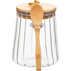 Sugar Bowls Sugar Container 25.36 FL OZ Glass Coffee Canister Airtight Food Storage Jar With Lid And Spoon Candy Jar Coffee Bar Accessories Storage Beans Powder (Conical)