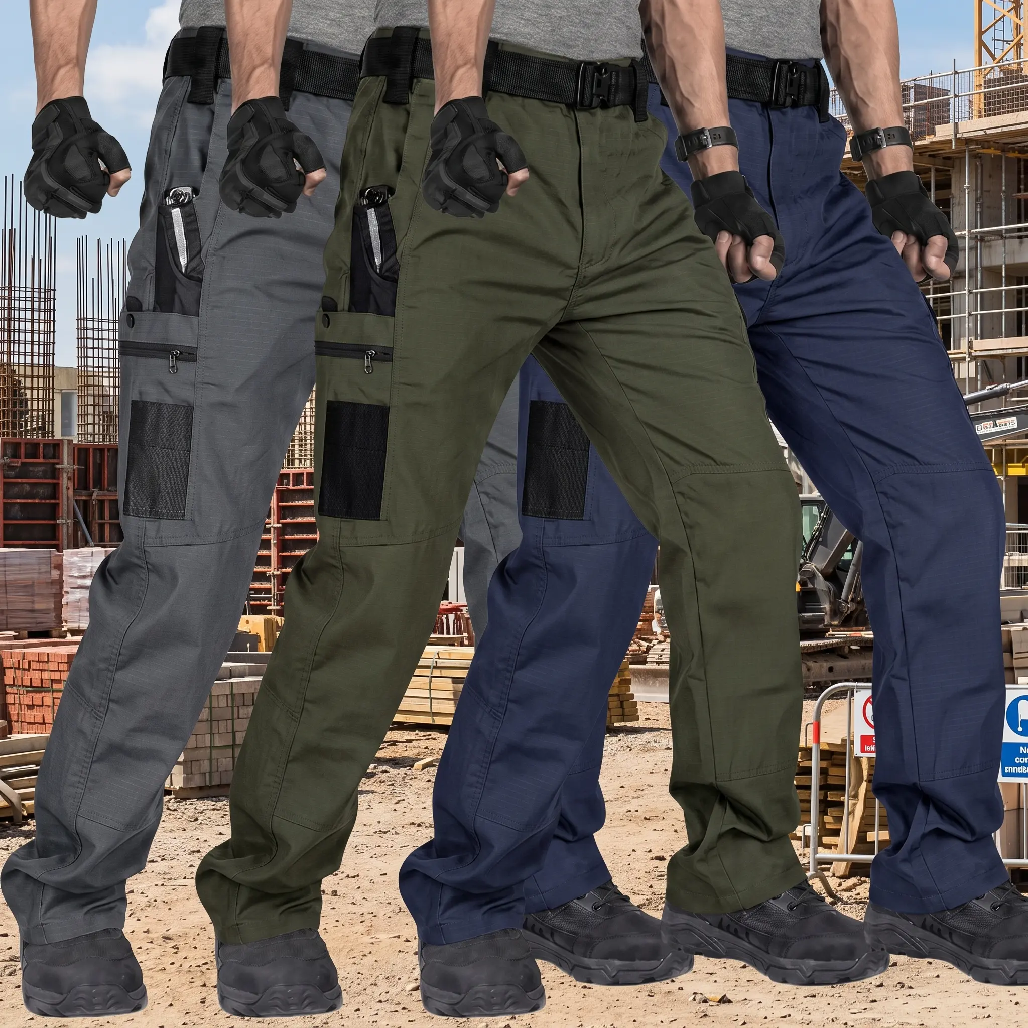Nheals 3-piece men's tactical work pants. Durable outdoor work pants with large capacity zipper pockets, available in multiple colors, can be paired with belts, suitable for outdoor fishing, hiking and camping enthusiasts in spring and autumn seasons.