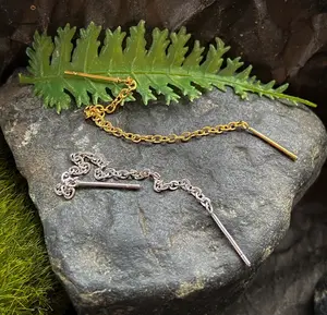 PAIR of Single Chain Free Falling Two Bars IP Stainless Steel 20g Earrings