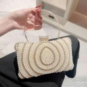 Women's Night Bag with Fake Pearls Elegant Stylish Purse for Weddings Parties Graduations Multifunctional Wallet Bag Envelope Clutch