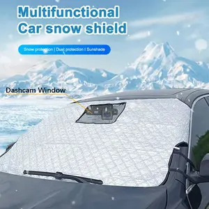 Multifunctional Car Snow Shield Winter Front Window Protector Anti-Snow Ice Shield Sunshade Cover with Dash Cam Hole for Sedans SUVs & Trucks