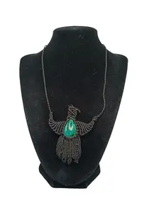 Handwoven Macrame Condor Necklace with Turquoise Stone, Andean Artisan Choker