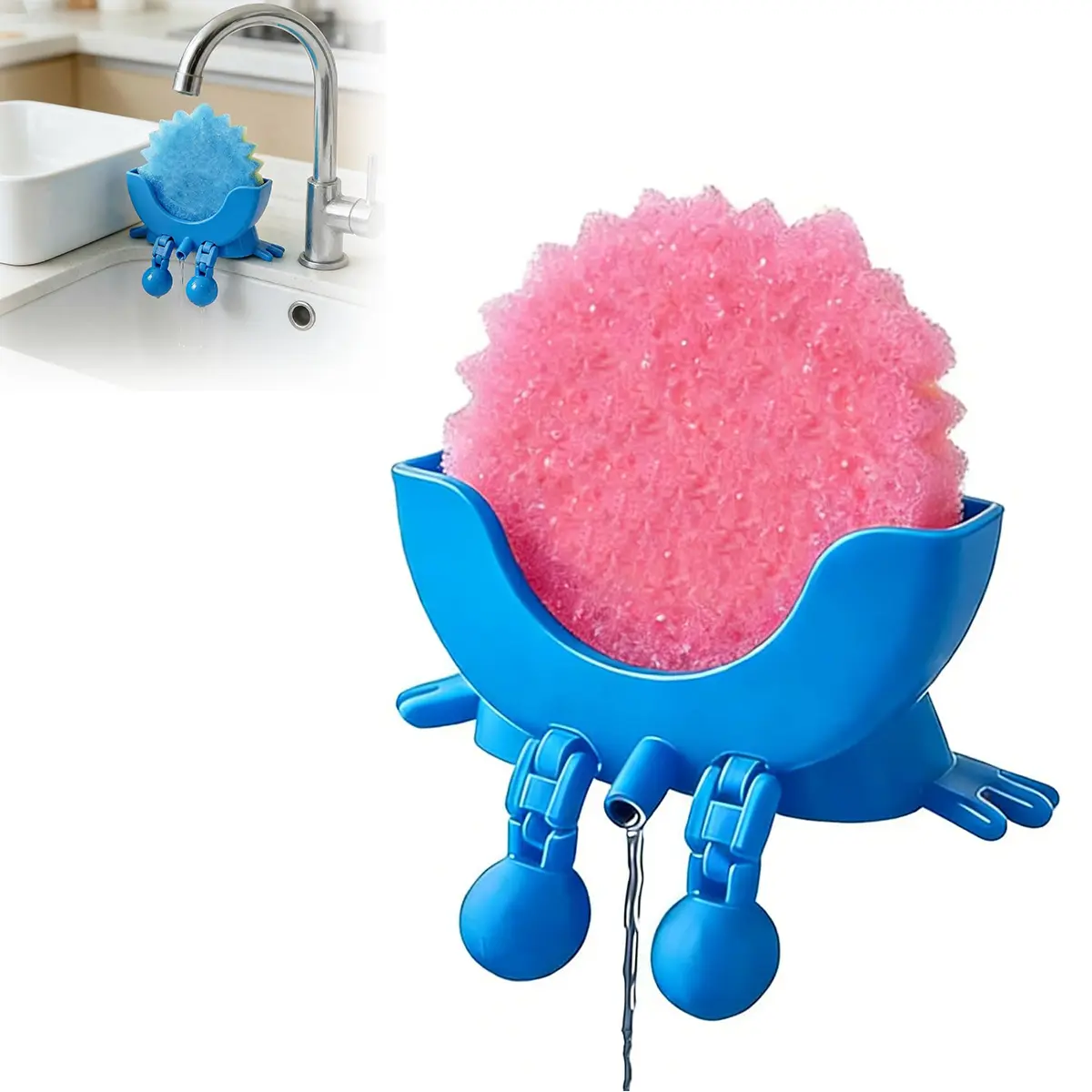 Funny Smiling Kitchen Sink Sponge Holder with Drain Hole & Drip Function, Hanging-Countertop Dual-Use Home Storage Organizer (Sponge Not Included), Round