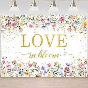 Love in Bloom Bridal Shower Decorations Backdrop Wildflower Glitter  Dots Wedding Shower Background Spring Floral Bride to Be Bachelorette Engagement Party Banner Supplies 7x5ft