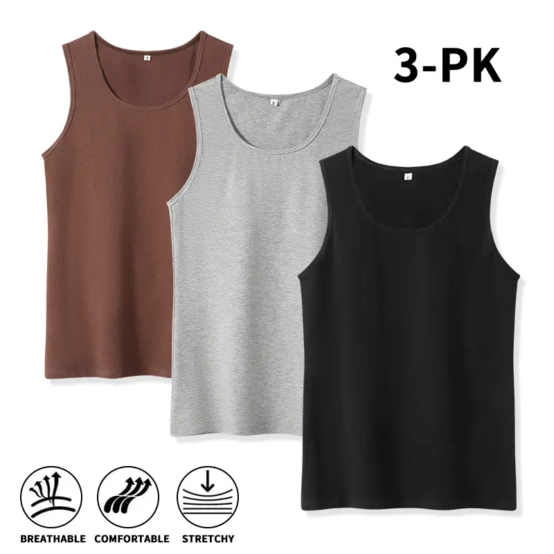 3 Pack Men Ribbed Tank Tops Sleeveless Crew Neck Stretch Undershirts Breathable Slim Fit Workout Muscle Tanks Basic Daily Casual Vests High Elasticity Beater Lifestyle Set shirt