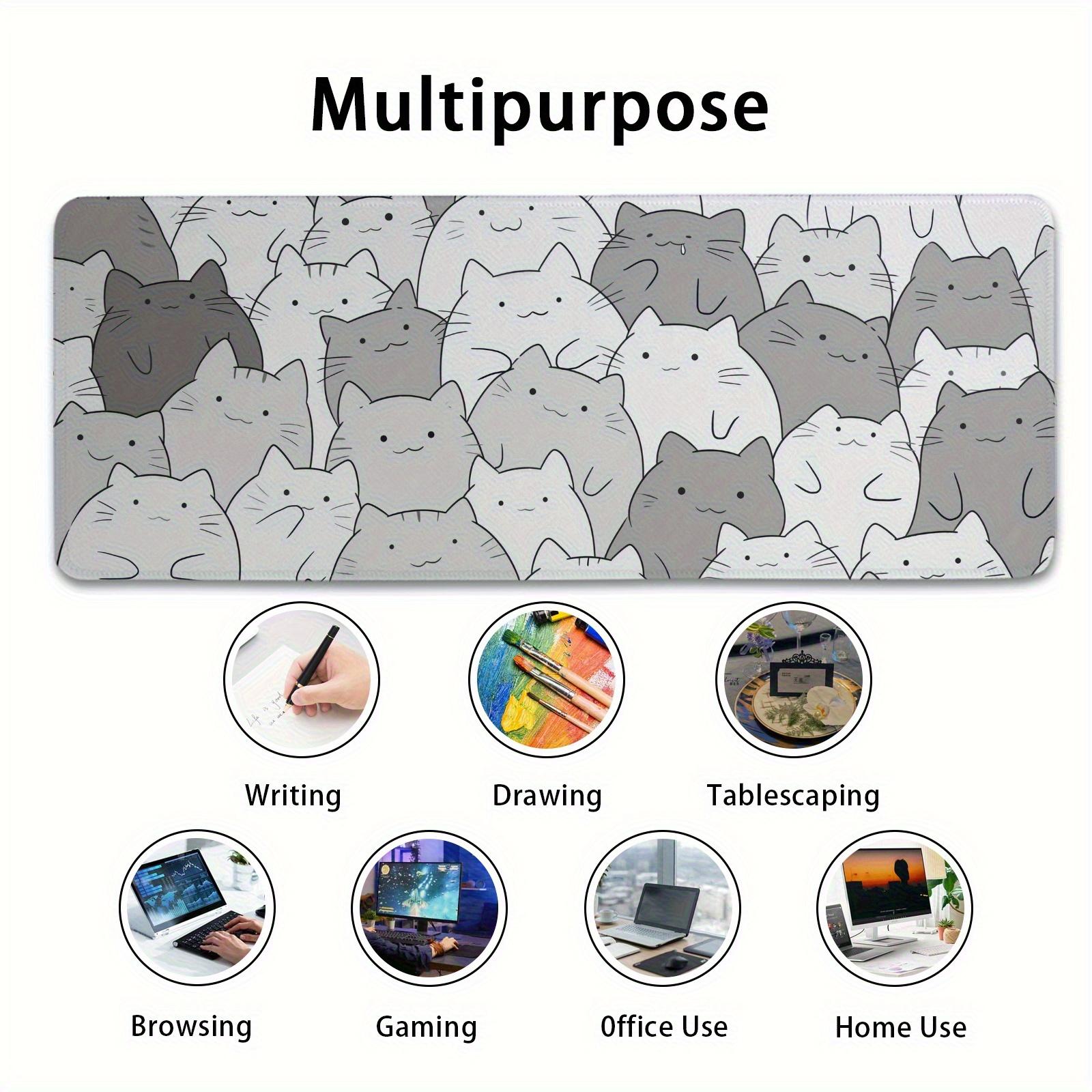 Free ExpressLarge Kawaii Cat Desk Mat& Mouse Pad- Cute Gray Cat Design with Adorable Expressions, Non-Slip Rubber Base, Ergonomic Wrist Support, Suitable for Office and Home Work Space Accessories Multi-function mouse pad
