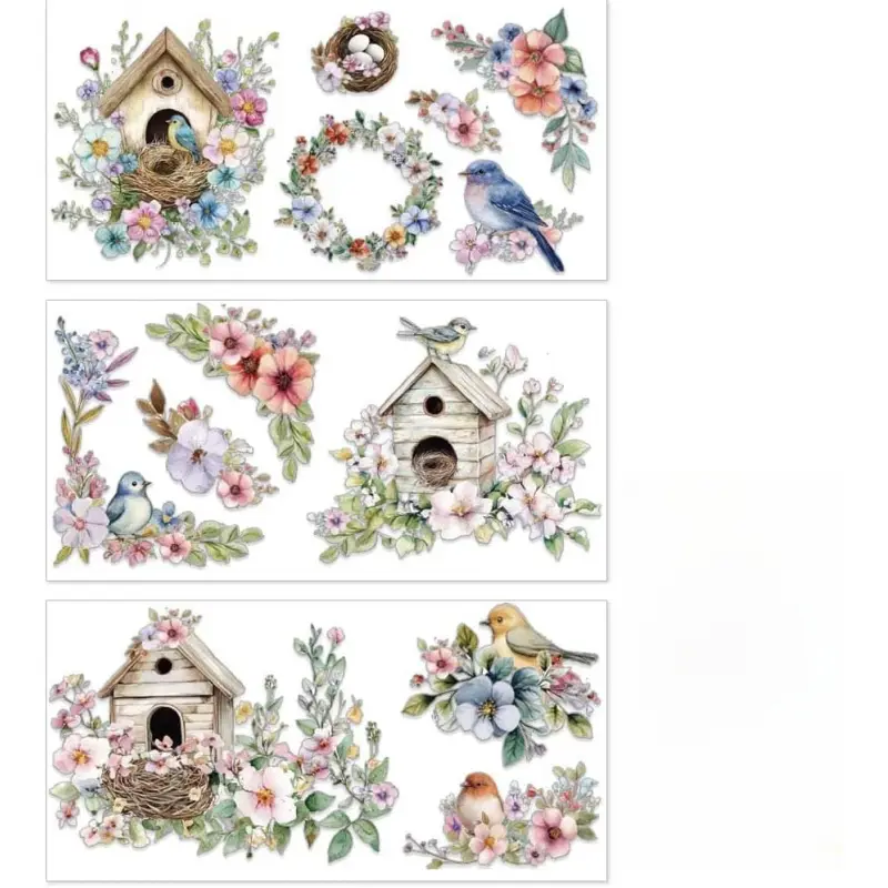 3pcs/Set Bird Flower Rub on Transfers for Furniture and Crafts 6x12 Inch Birdcage Wreath Furniture Decals Transfer Stickers Rub on Decal  for Wood Furniture Home Decoration