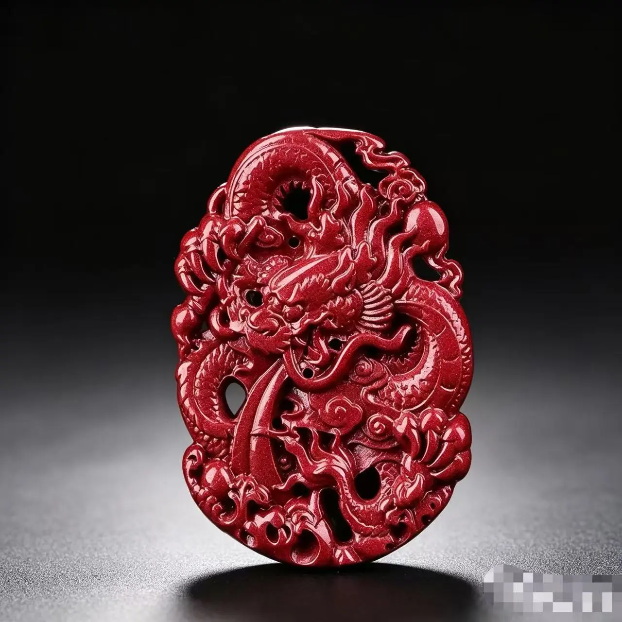 Natural Red Cinnabar Hollow-Carved Dragon Pendant - Chinese Zodiac Dragon Amulet Collectible Jewelry for Men