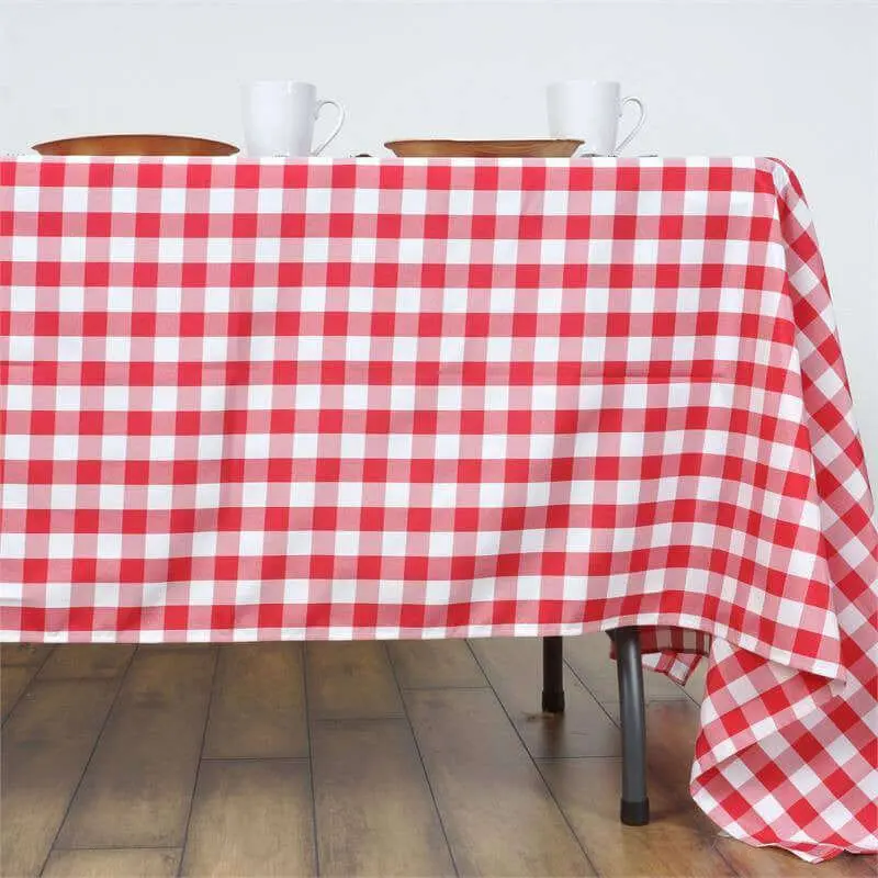 Polyester Rectangle Outdoor Patio Picnic Table Cover, 60"x126" White-Red Checkered Buffalo Plaid - Rustic Tablecloth for Birthday, Wedding, Graduation Events