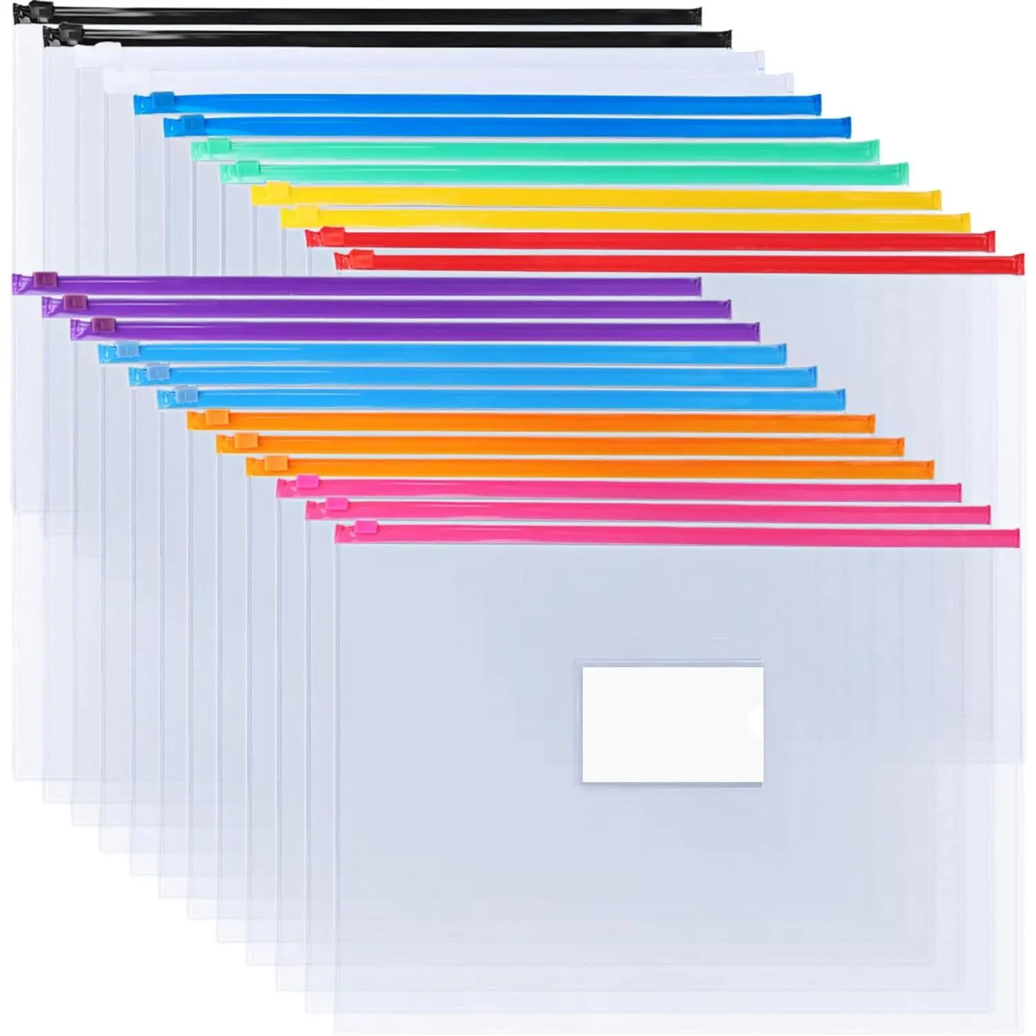 24pcs Plastic Envelopes Poly Zip Envelopes Files Zipper Folders, A4 Size, Letter Size, 10 Colors, for School Office Travel Storage Supplies