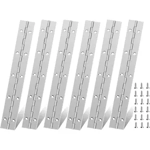 6 Pack Silver Continuous Heavy Duty Piano Hinges, 1.2" Open Width x 0.04" Thickness x 10", Polished Stainless Steel Hinges with Holes & 60 Screws for Boats, Cabinets, Storage Box and Door Cases