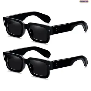 2 Pack Chunky Square Sunglasses for Men & Women, UV400 Protection Thick Frame Shades, Trendy Retro Fashion Eyewear for Daily Wear, Beach, Travel & Outdoor Street Style