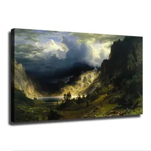 Wall DecorAlbert Bierstadt A Storm In The Rocky Mountains, Mt. Rosalie Poster Art Canvas Colorful Gifts Room Decoration Ornaments Artistic Print Photo
