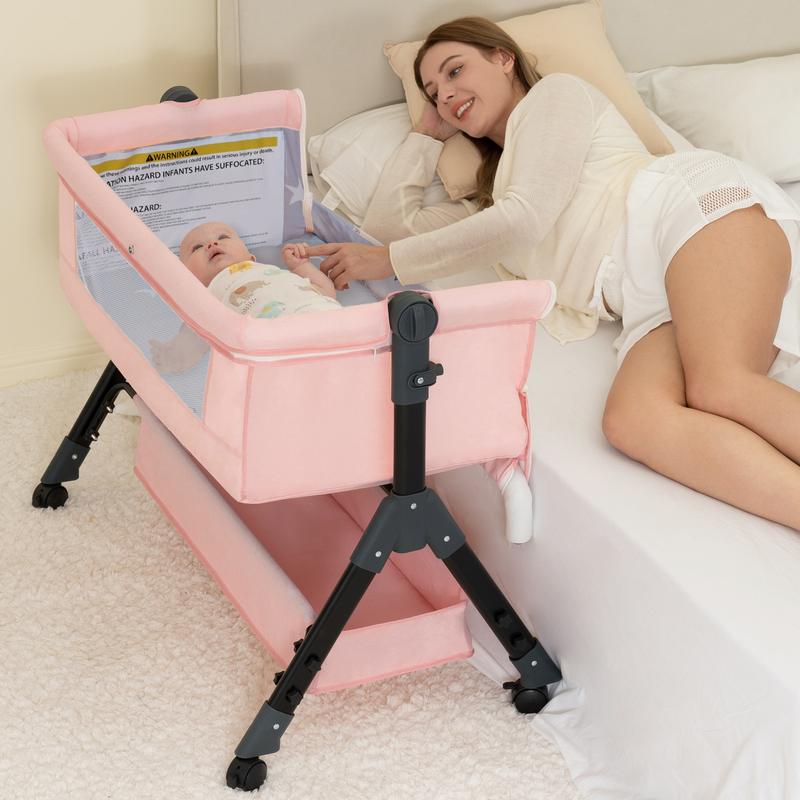 【New Year gift】Baby Bassinet Bedside Sleeper 3 in 1 - Adjustable Height, Adjustable Wheels, Travel Sleeper, Portable Design for 0-6 Months、12 Months Newborn bassinet for baby