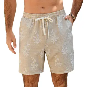 Men’s breathable white floral print shorts — elastic waistband casual drawstring summer beach shorts — a must-have for tropical vacations