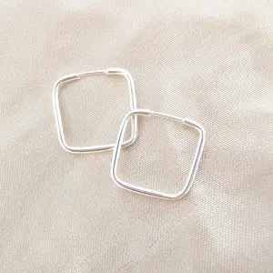 Silver 925 Square Hoop Earrings | Handmade in Taxco, Mexico