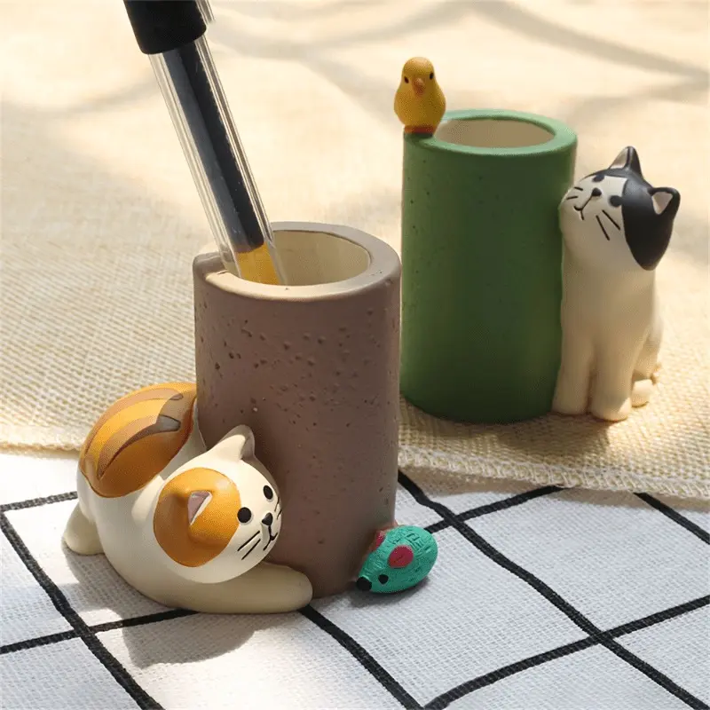 Cute cat pen holder, mini pen holder, creative decoration for study, home decor, office desk decoration, office, Stationary Organizer Holder