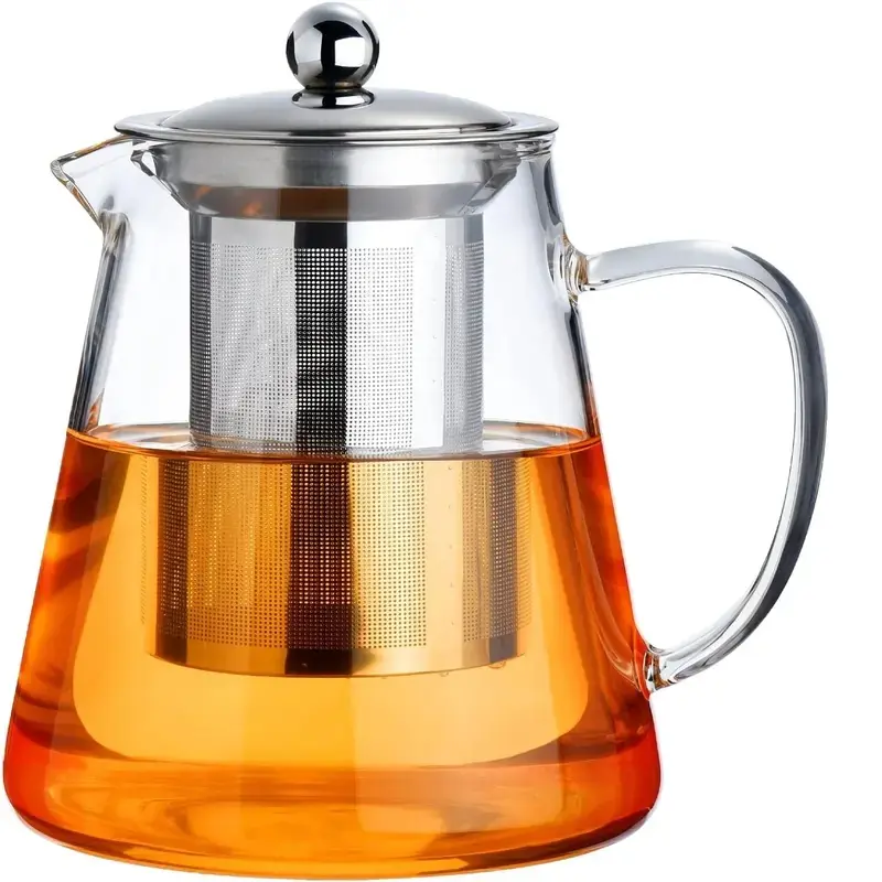 Borosilicate Glass Teapot (32oz / 950 ml) with Removable Stainless Steel Infuser - Stovetop Safe Clear Tea Kettle for Loose Leaf & Blooming Tea - Portable for Travel & Camping