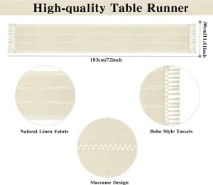 Boho Table Runner 72 Inches Long Rustic Farmhouse Table Runner with Tassels Beige Macrame Table Runner Spring Table Runner Cotton Linen Woven Table Runners for Room Kitchen Dining Table Home Decor