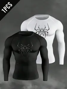 Sport Men's Spider Print Raglan Long Sleeve Casual Fitness Workout T-Shirt Mens Compression Tops Mens Compression Shirts Graphic Compression Shirt