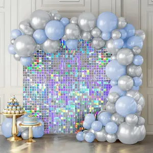 Iridescent Silver Square Sequin Wall Panels 12Pcs for Birthday Party Wedding Anniversary Wall Backdrop Decoration