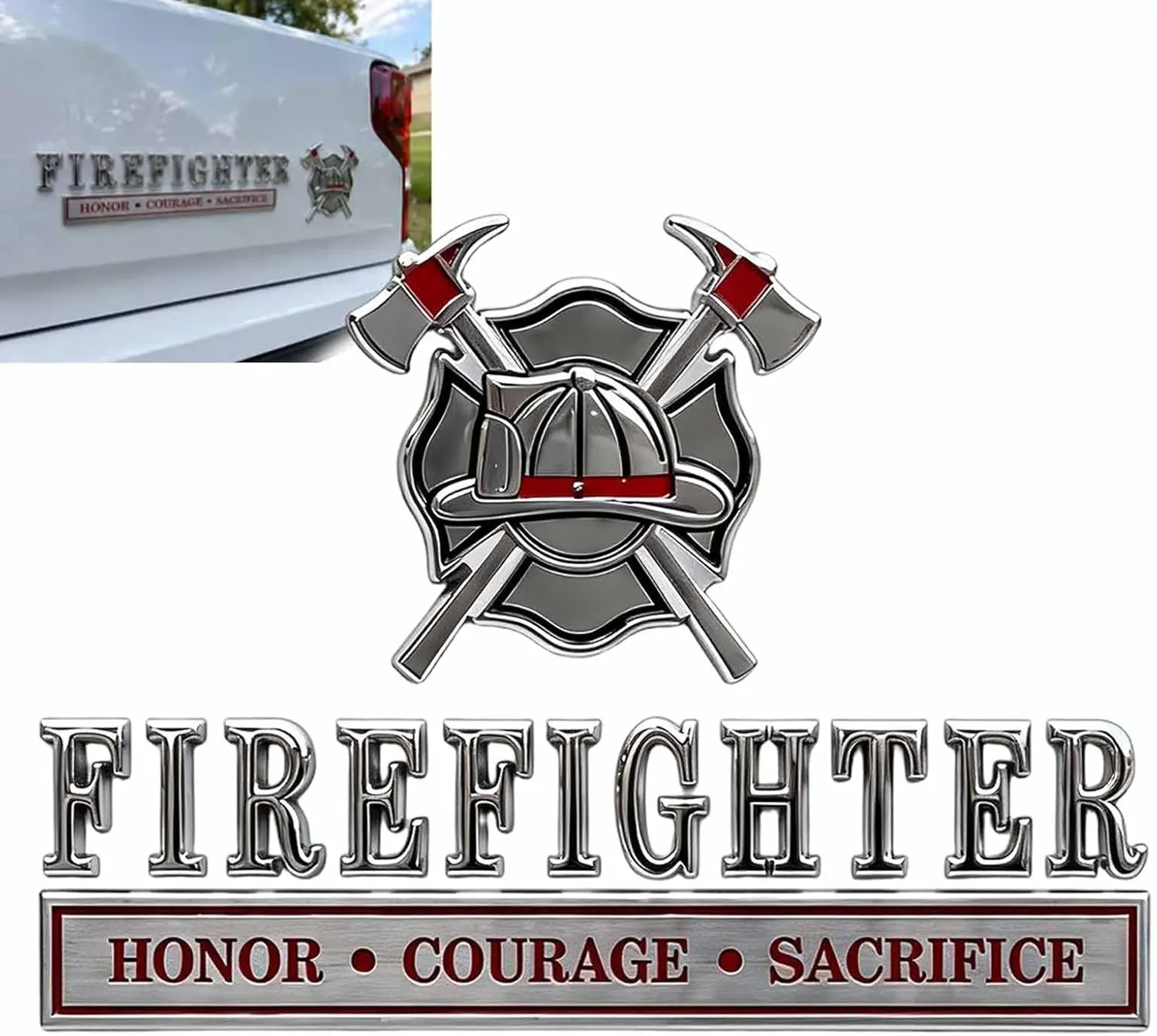 Firefighter Honor Courage Sacrifice Car Emblem Metal Badge, Premium 3D Metal Firefighter Edition Emblem, Adhesive Cross Car Badge & Auto Decal Set for Truck SUV Car Motorcycle (1pcs)