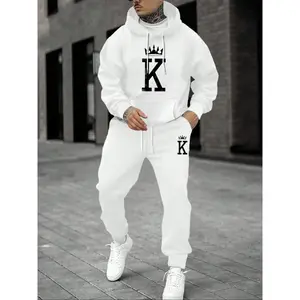 Men's Fleece Jogger Set, Hooded Sweatshirt & Drawstring Pants, Casual Long Sleeve Top, Fall Winter Fashion, Comfortable Daily Wear, Casual Outfit Set