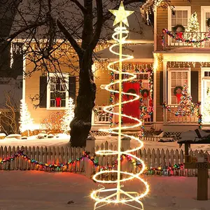 5/6/7 inch adjustable LED Christmas tree with 16 colors, outdoor light-up Christmas tree, 182 lights, plug-in tree decoration, cone-shaped tree decoration with star tree topper, suitable for outdoor yards, porches, and home use (multicolor), seasonal disp