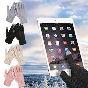 4 Pairs Women's Winter Touch Screen Gloves,Soft Warm Fleece Lined Knit Elastic Cuff Texting Gloves for Home Outdoor Running,Fashion Accessories
