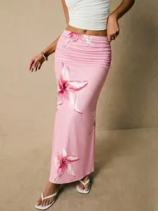 Women's Floral Bodycon Fit Mermaid Silhouette Skirt, Casual Everyday Date Night Versatile Sexy Party Style, Summer Women's Maxi Long Skirt, Elegant Natural Waist, Womenswear Bottom