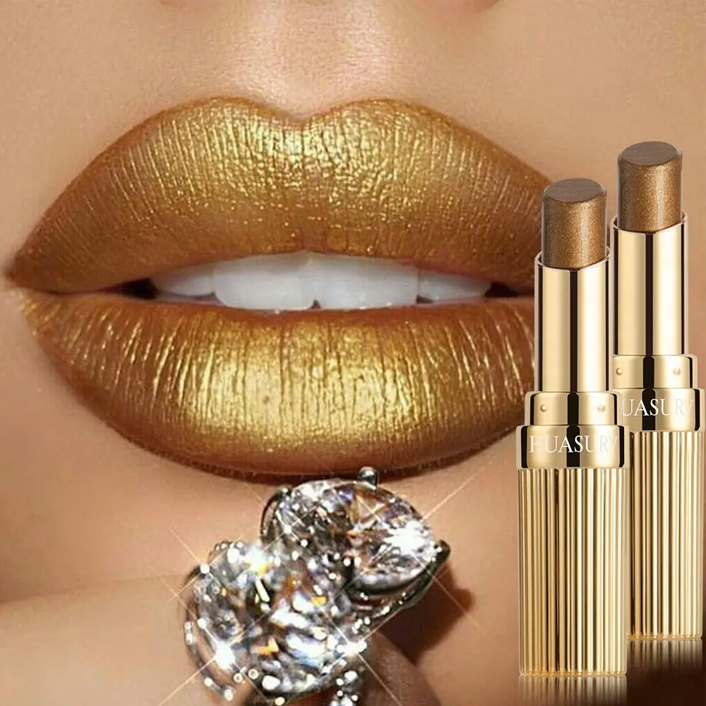 Two-Pack Huasurv Women's Long-Lasting Shimmer Glossy Lipstick, shimmering lip, Lipgloss, Fine Sparkle, Glossy Balm Finish, Natural Finish, Perfect for Beginners and Parties, Valentine's Gift