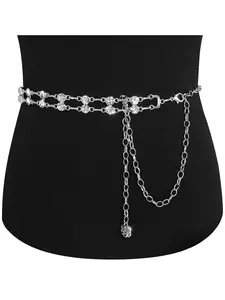 Sparkling Double-Layer Rhinestone Waist Chain for Women,  Fashion Adjustable Waist Belt for Party, Daily Clothing Decor, Stainless Steel Body Chain Accessory
