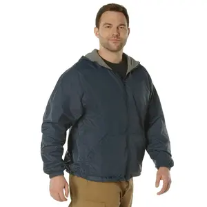ROTHCO Men's Reversible Lined Hoodie Coat - Waterproof Nylon Shell, Polyester Fleece Lining, Elastic Long Sleeve Tops, Navy-Camo Menswear Jackets