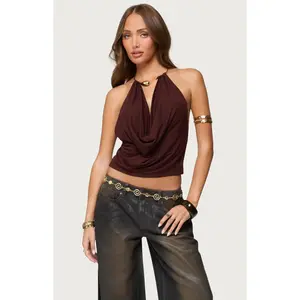 Edikted Women's Mileva Cuff Deep Cowl Neck Top