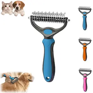Pet Grooming Tool, 2-In-1 Deshedding Brush, Long Hair Dog Cat Fur Remover, Stainless Steel Teeth, Reduces Shedding and Knots, Gentle on Pets