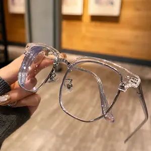 Luxury Crystal Clear & Smoky Gray Blue Light Blocking Glasses for Women and Men, Vintage Square Transparent Eyeglasses with Silver Engraved Temples, Lightweight Clear Lens Computer Glasses for Office Work and Daily Wear